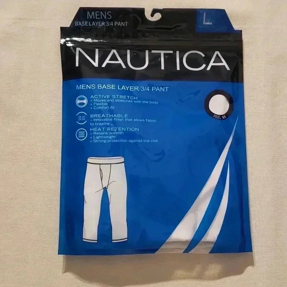 NAUTICA Mens Base Layer Bottom 3/4 Pants Leggins White
